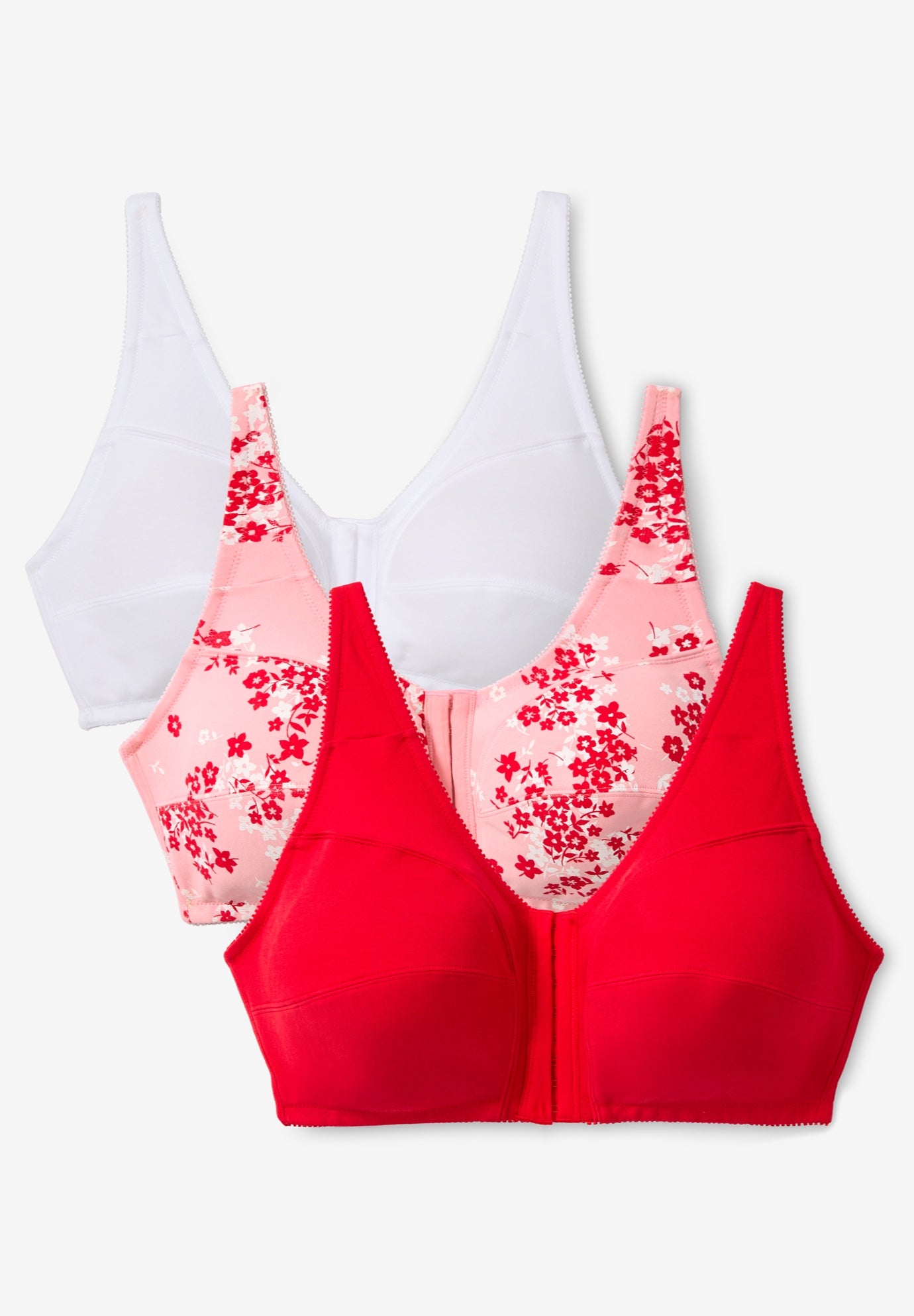 3-Pack Front-Close Cotton Wireless Bra image number 0