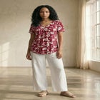 Stretch Jersey Knit V-Neck Inverted Pleat Short Sleeve Tunic image number null