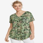 Stretch Knit V-neck Short Sleeve Inverted Pleat Tunic image number null