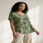 Stretch Jersey Knit V-Neck Inverted Pleat Short Sleeve Tunic image number null