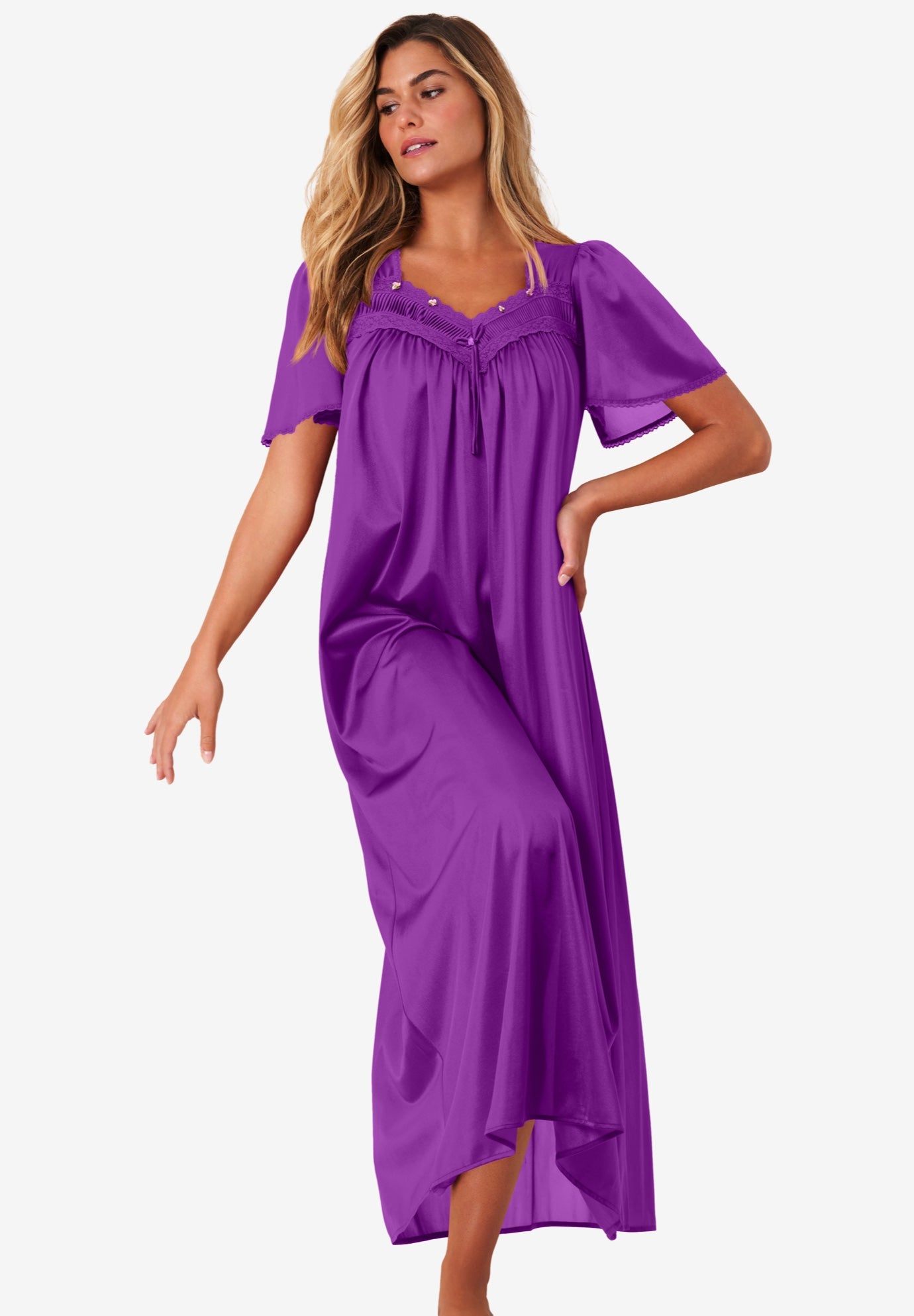 Long Silky Lace-Trim Gown image number 0