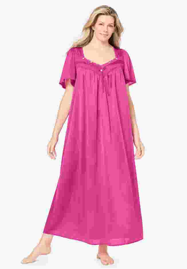 Long Silky Lace-Trim Gown image number 0