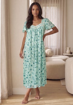 Long Silky Lace-Trim Gown