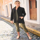 Stretch Cotton Zip Front Hi-Low Jacket image number null