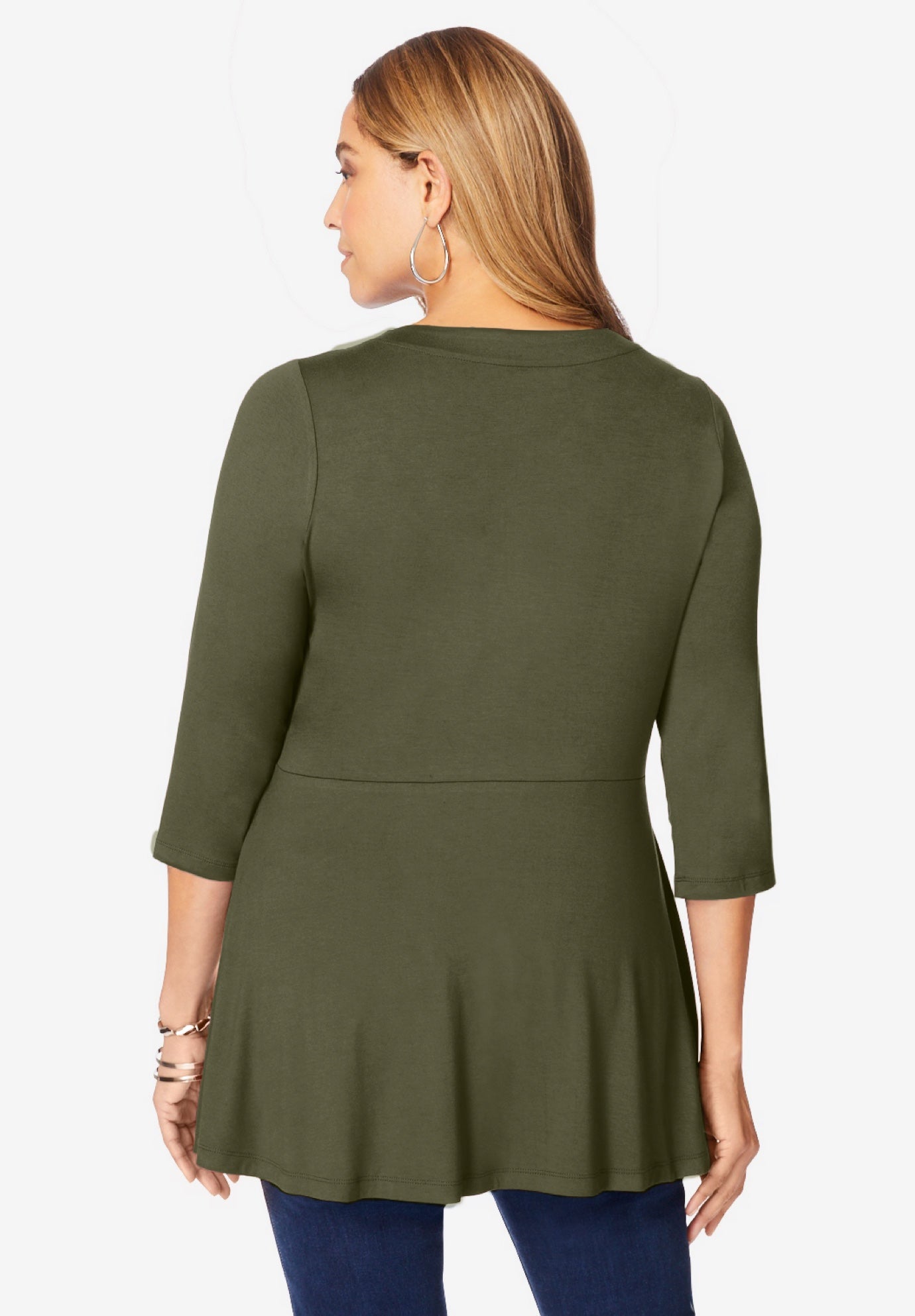 Stretch Knit Henley Notch Babydoll Tunic image number 1