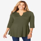 Stretch Knit Henley Notch Babydoll Tunic image number null