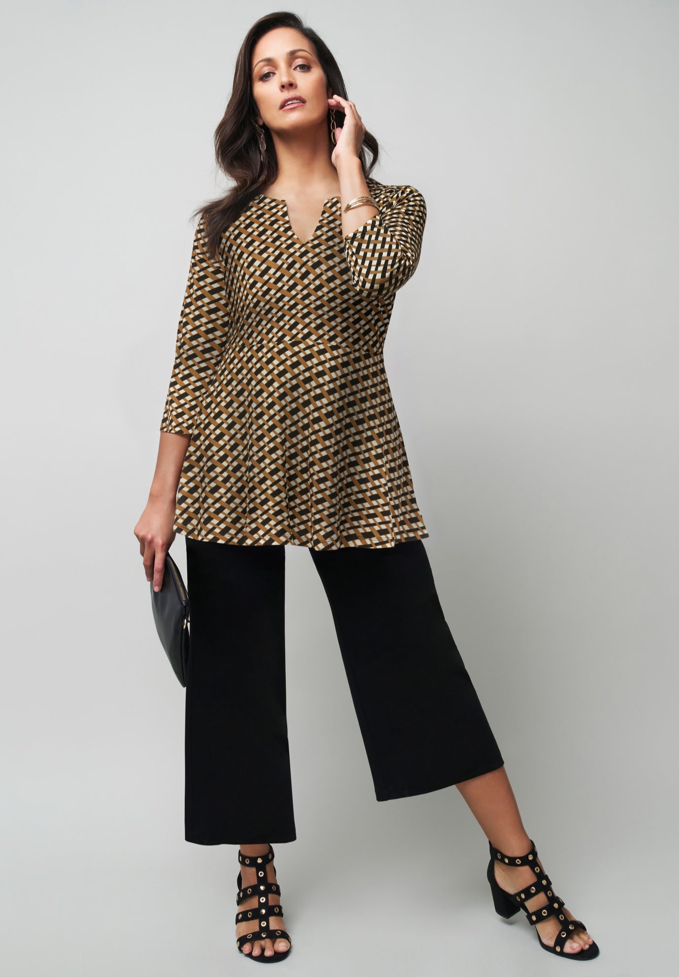 Stretch Knit Henley Notch Babydoll Tunic image number 0