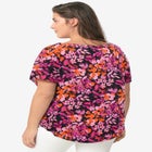 Drawstring Notchneck Keyhole Short Sleeve Peasant Blouse image number 1