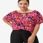 Drawstring Notchneck Keyhole Short Sleeve Peasant Blouse image number 0