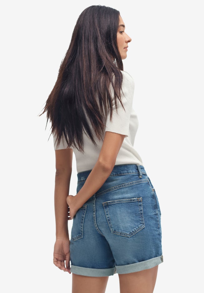 Mid-Rise Stretch Denim Boyfriend Shorts image number 1