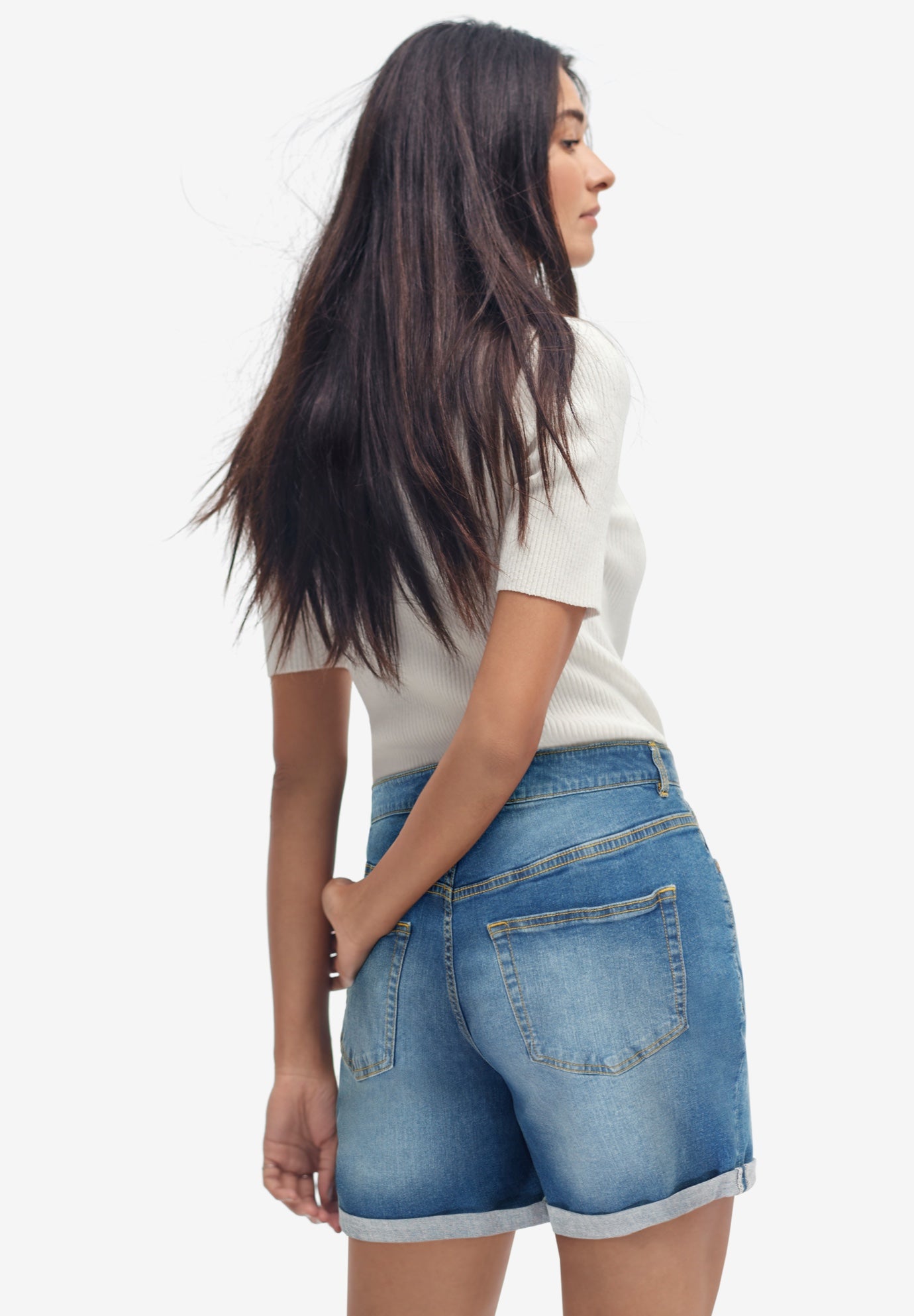 Stretch Denim Mid-rise Boyfriend Shorts image number 1