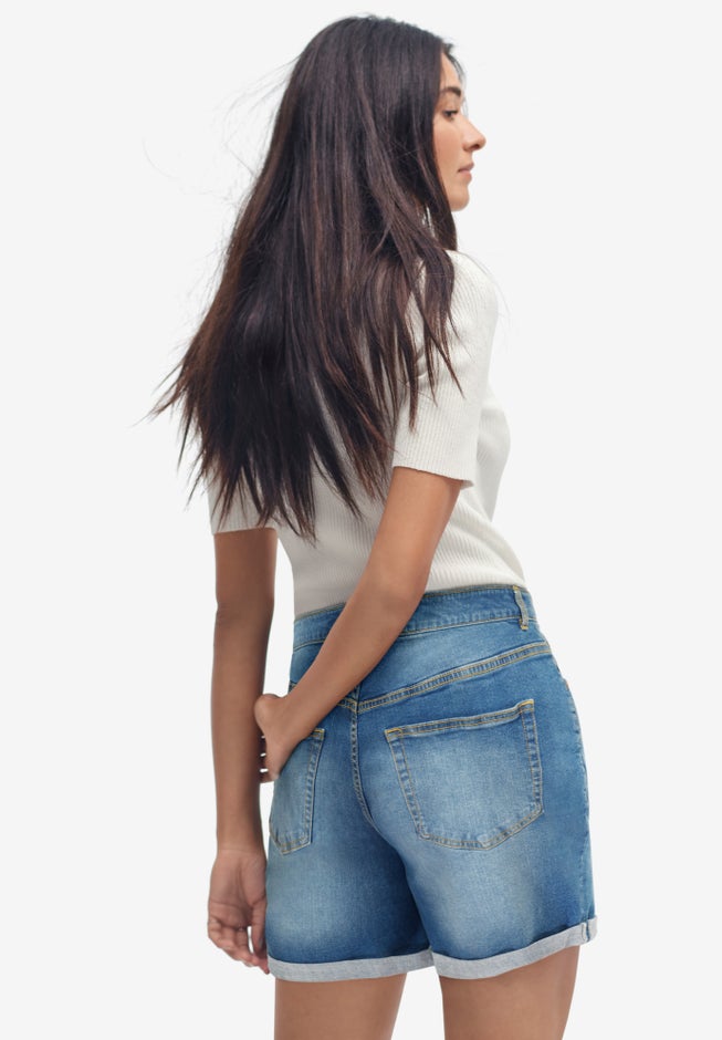 Stretch Denim Mid-rise Boyfriend Shorts image number 1