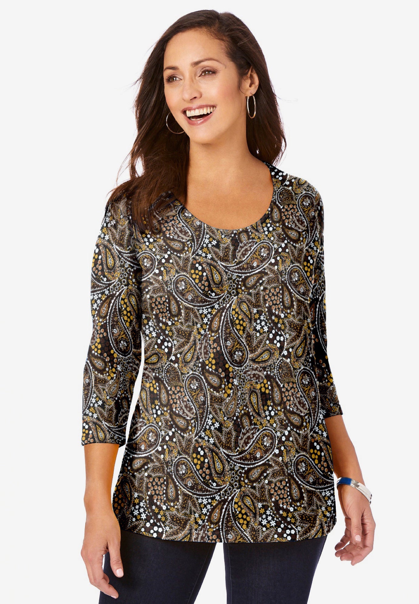 Stretch Cotton Scoop Neck Tee image number 0