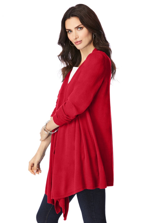 Plus Size Lightweight Handkerchief Hem Cardigan Sweater image number 2