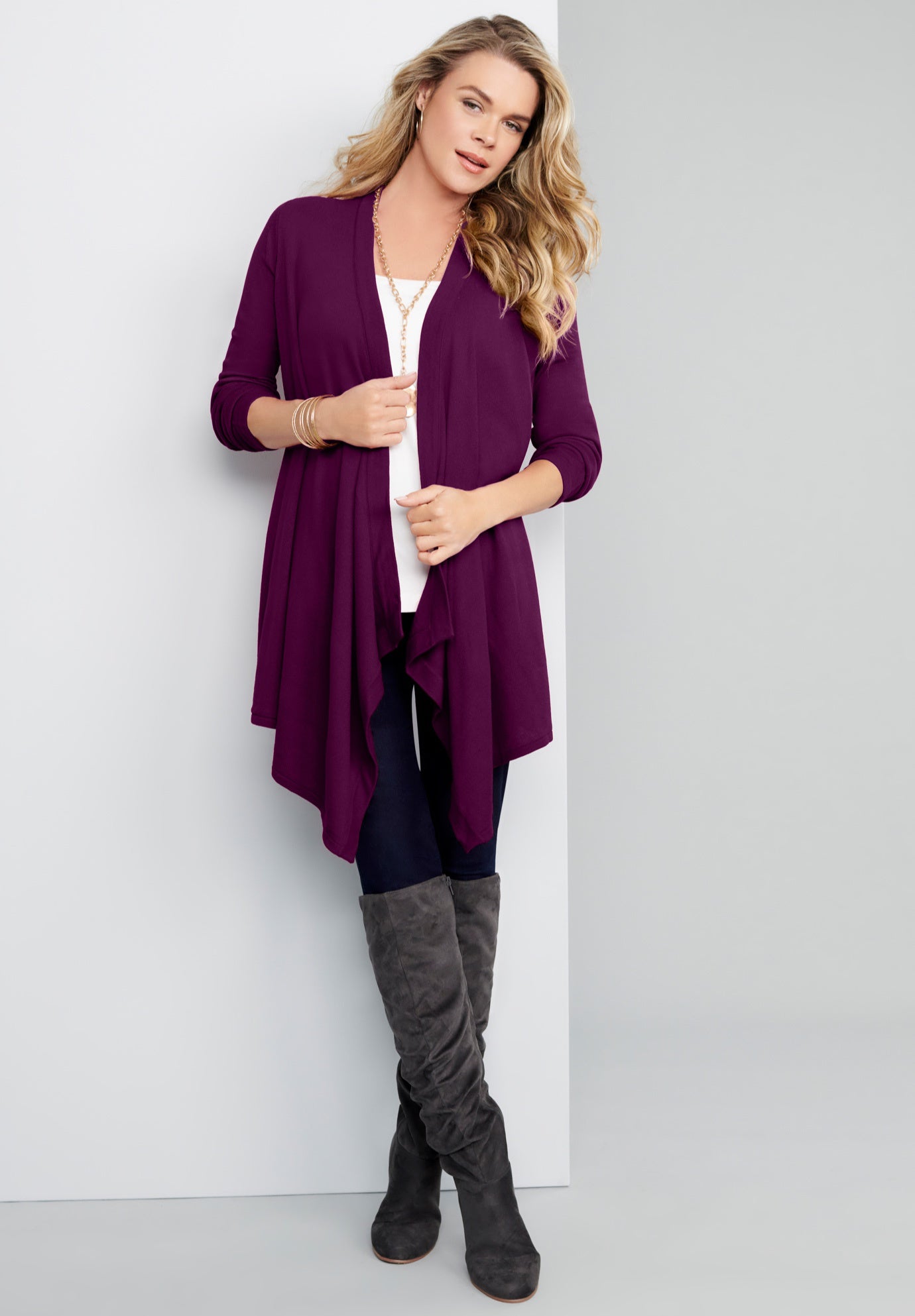 Plus Size Lightweight Handkerchief Hem Cardigan Sweater image number 5