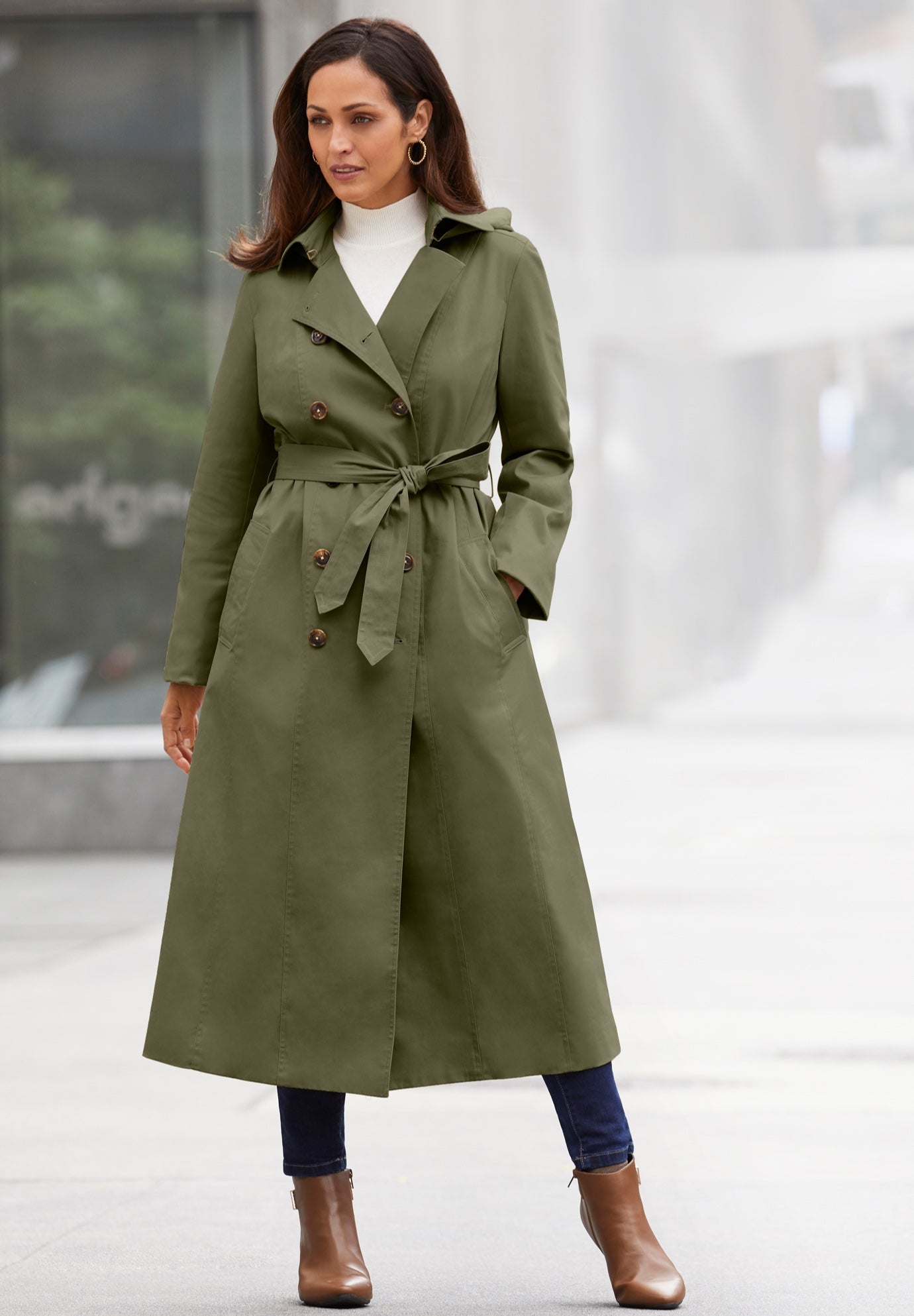 Double-Breasted Long Trench Raincoat image number 0