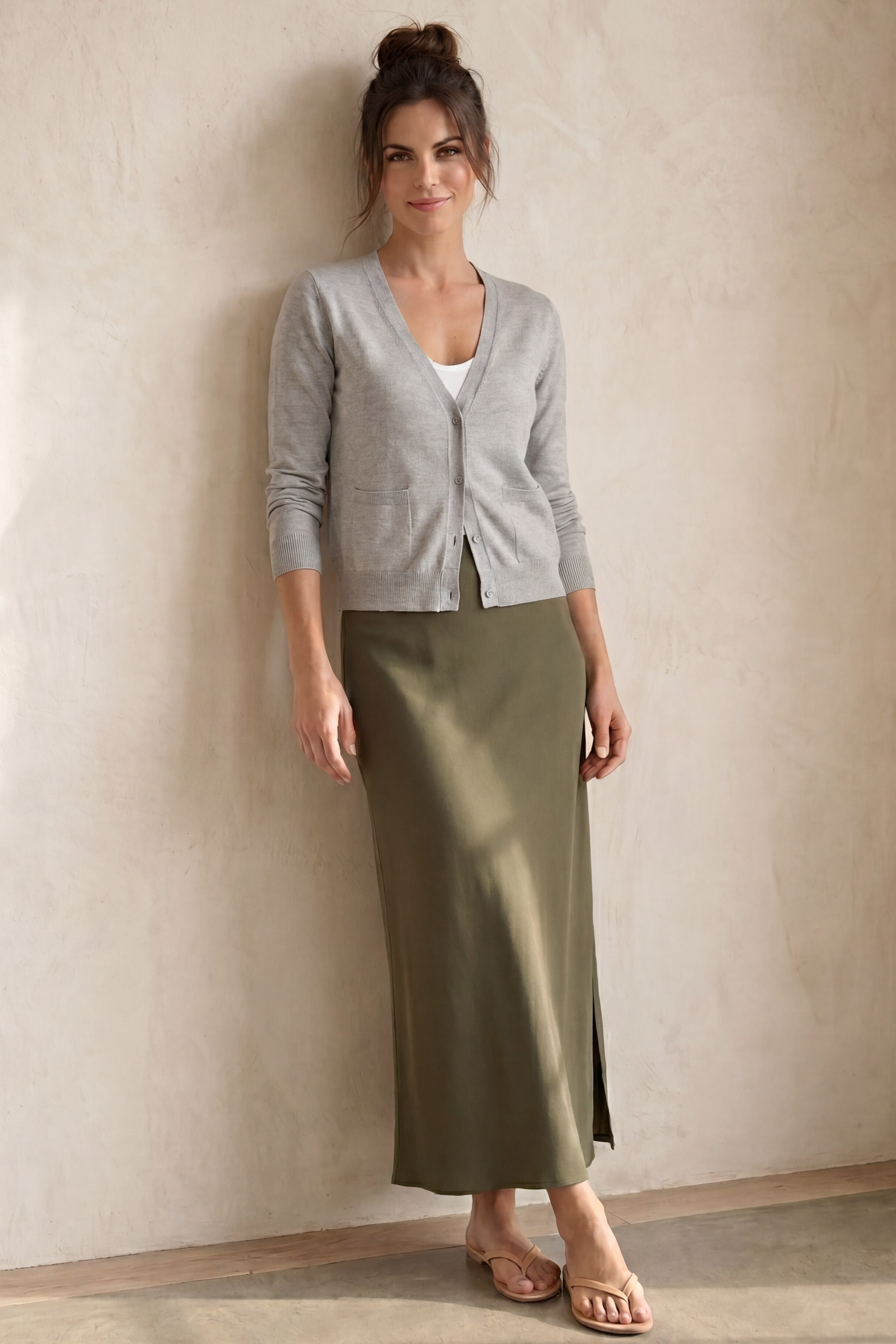 Stretch Jersey A-Line Elastic Waistband Maxi Skirt image number 2