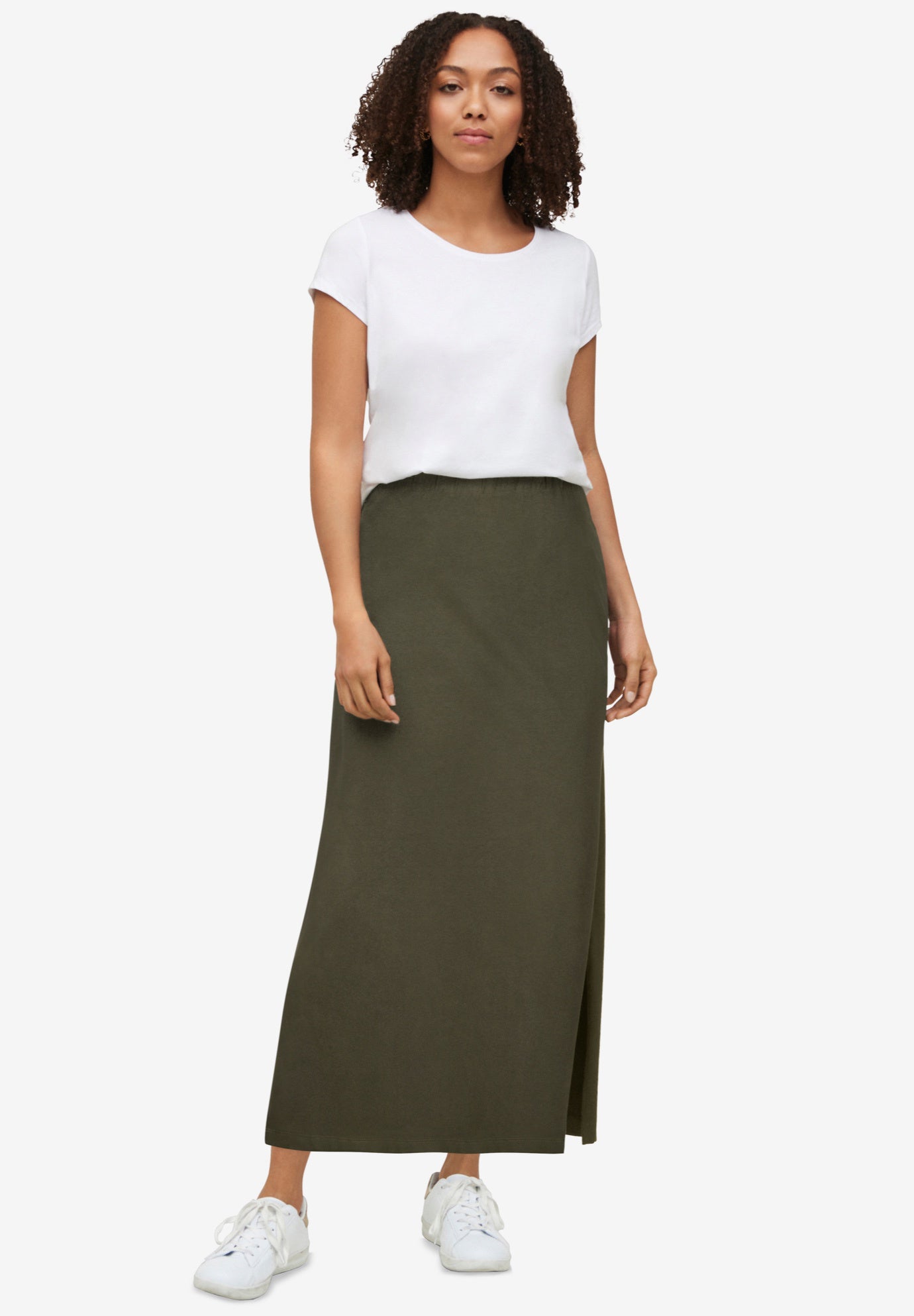 Stretch Jersey A-Line Elastic Waistband Maxi Skirt image number 0