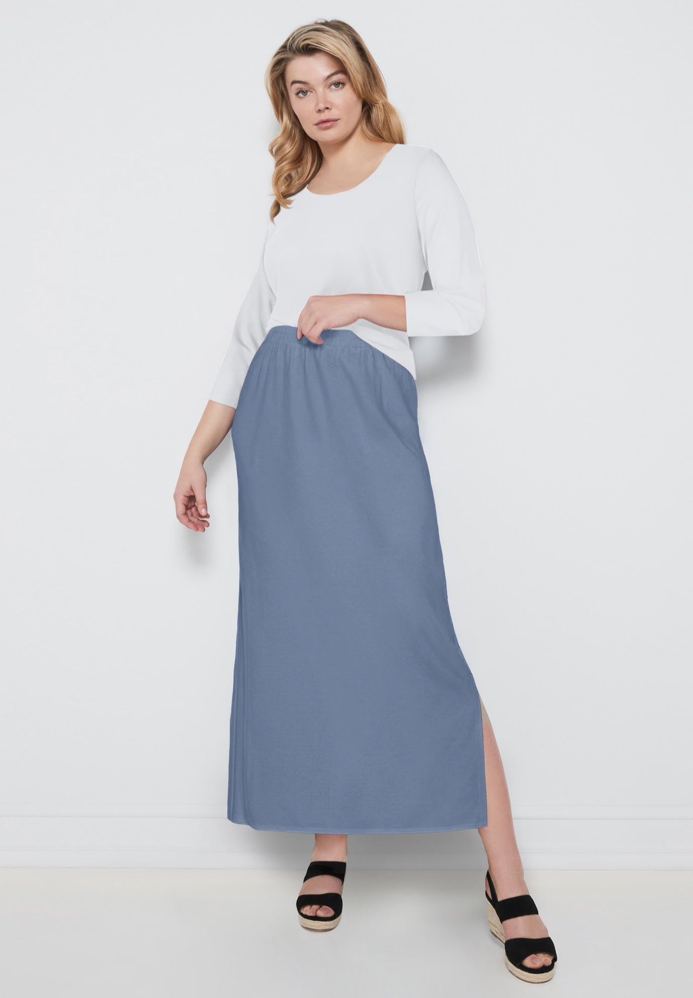 Cotton Spandex Pull On A Line Maxi Skirt image number 0