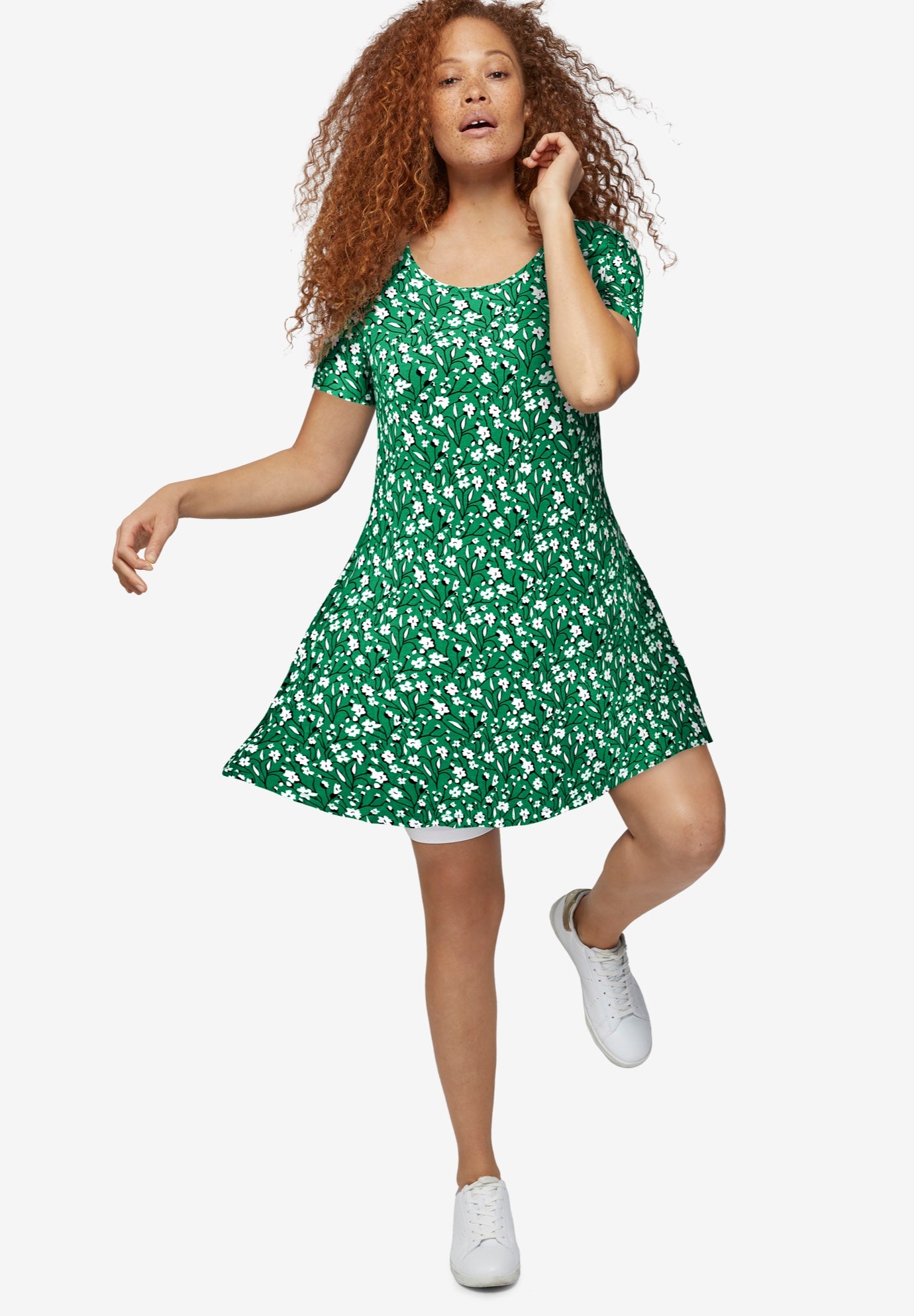 Stretch Jersey Knit A-Line Scoop Neck Short Sleeve Short Dress image number 0