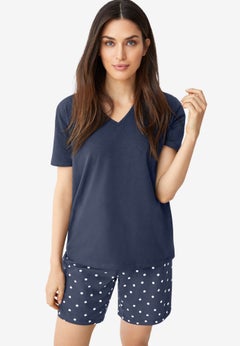 Stretch Cotton Spandex Jersey 2-Piece Short And Tee Sleep Set