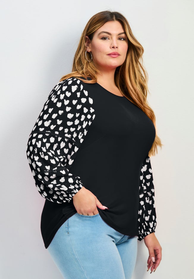 Mix Media Heart Sleeve Top image number 2