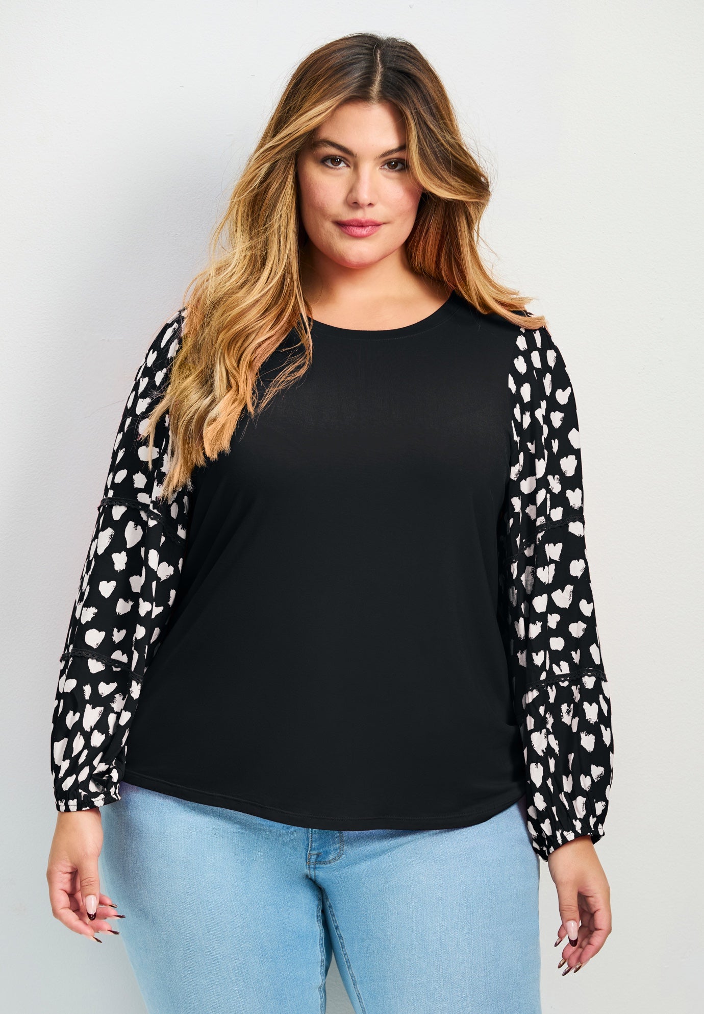 Mix Media Heart Sleeve Top image number 3