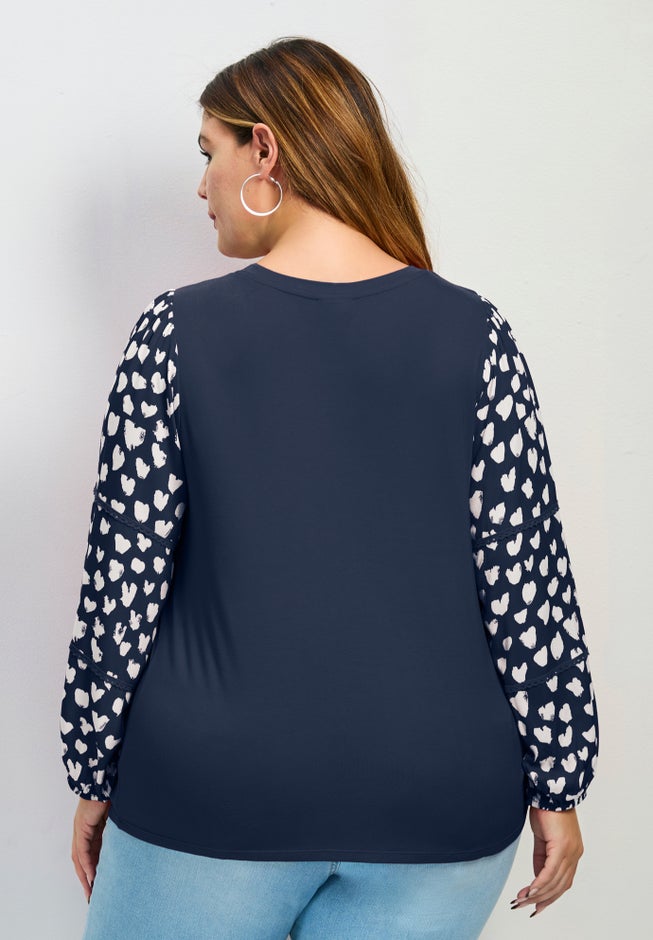 Mix Media Heart Sleeve Top image number 1