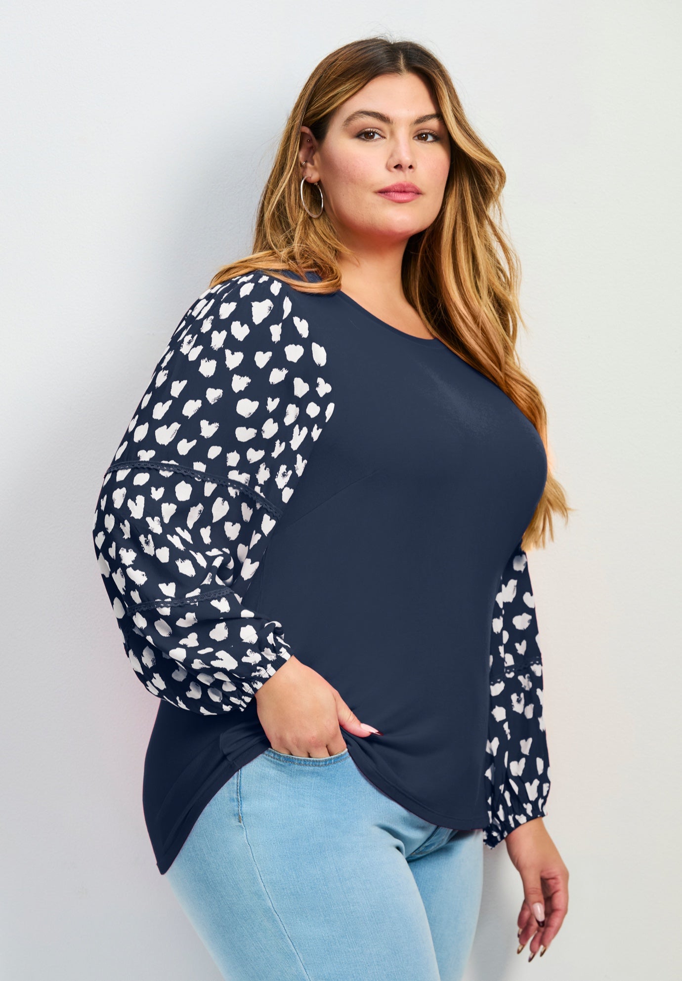 Mix Media Heart Sleeve Top image number 2