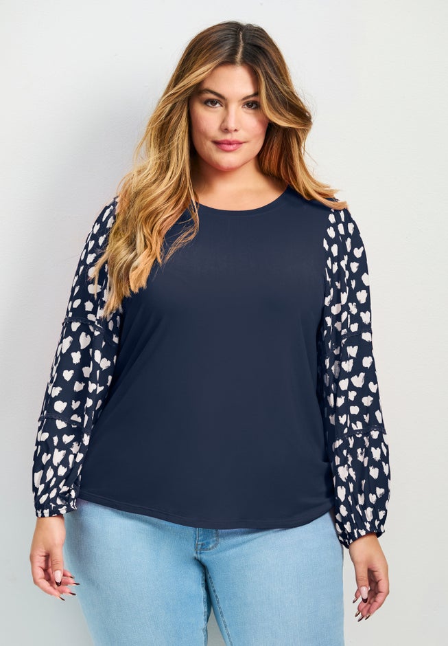 Mix Media Heart Sleeve Top image number 3