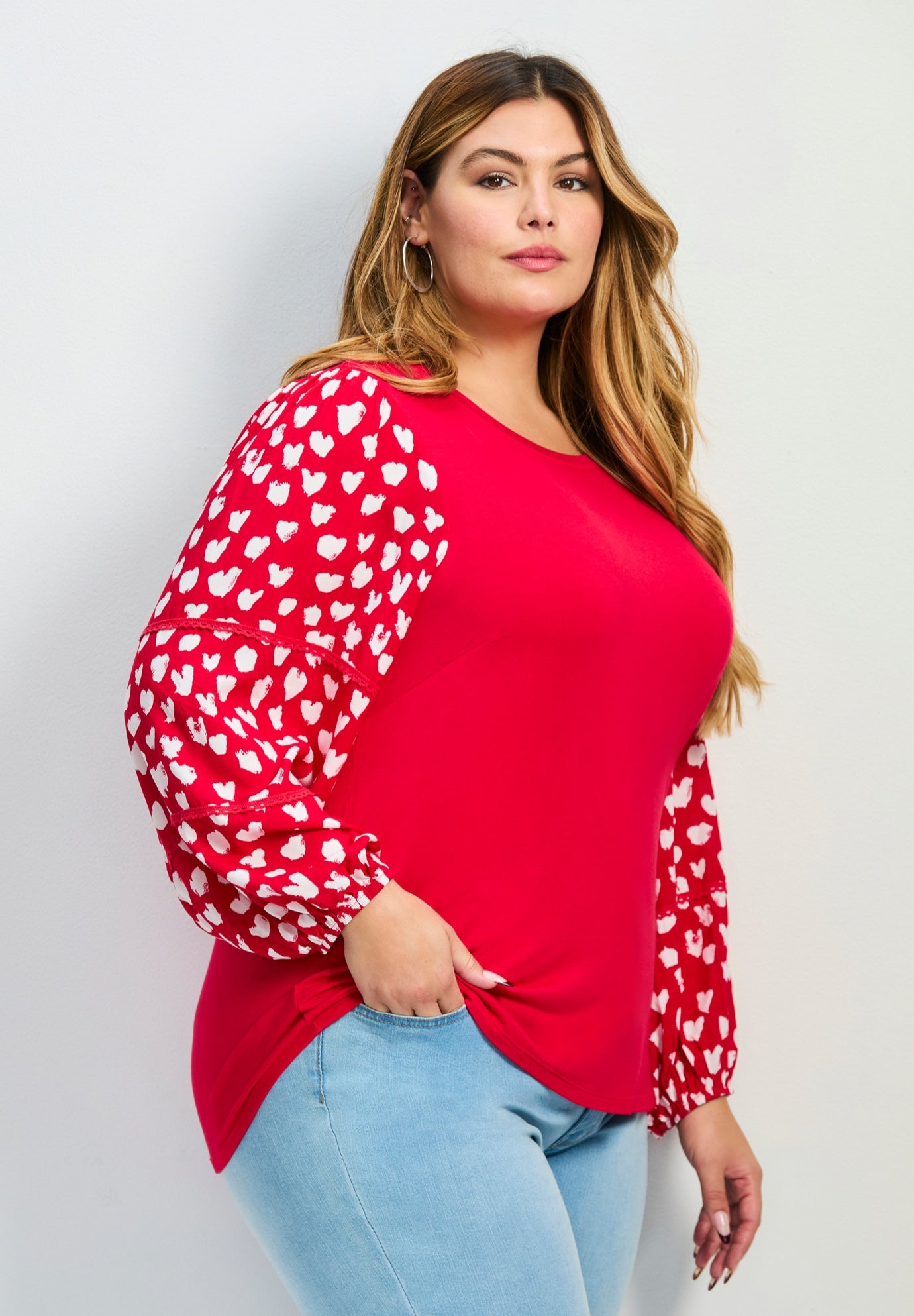 Mix Media Heart Sleeve Top image number 2