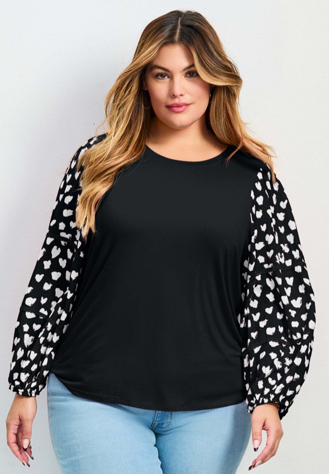 Mix Media Heart Sleeve Top image number 0