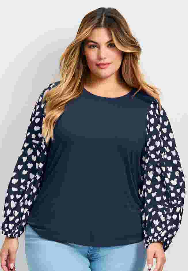 Mix Media Heart Sleeve Top image number 0
