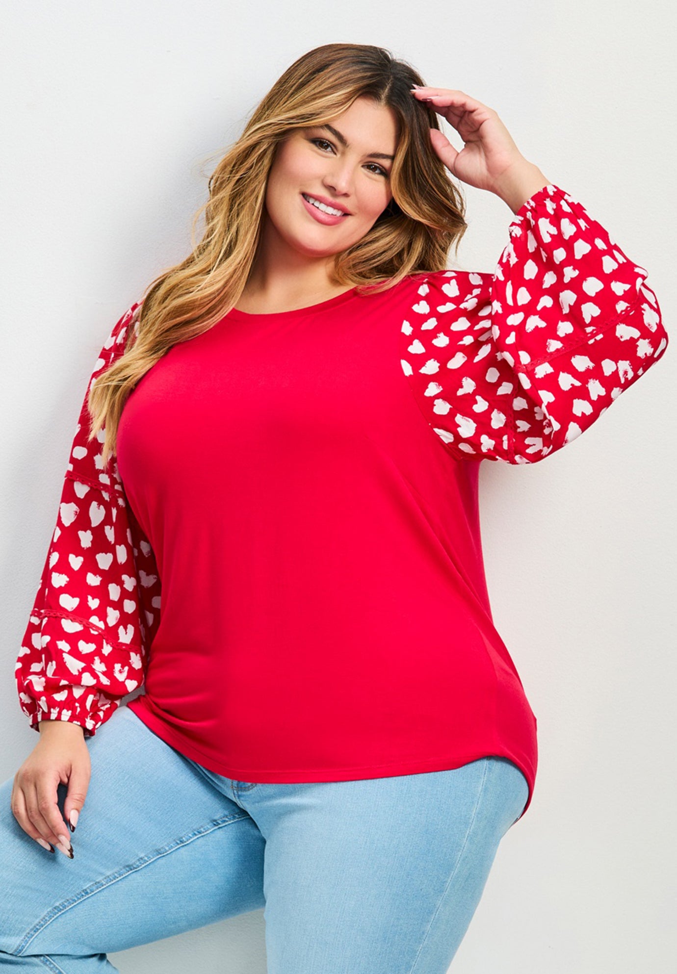 Mix Media Heart Sleeve Top image number 0