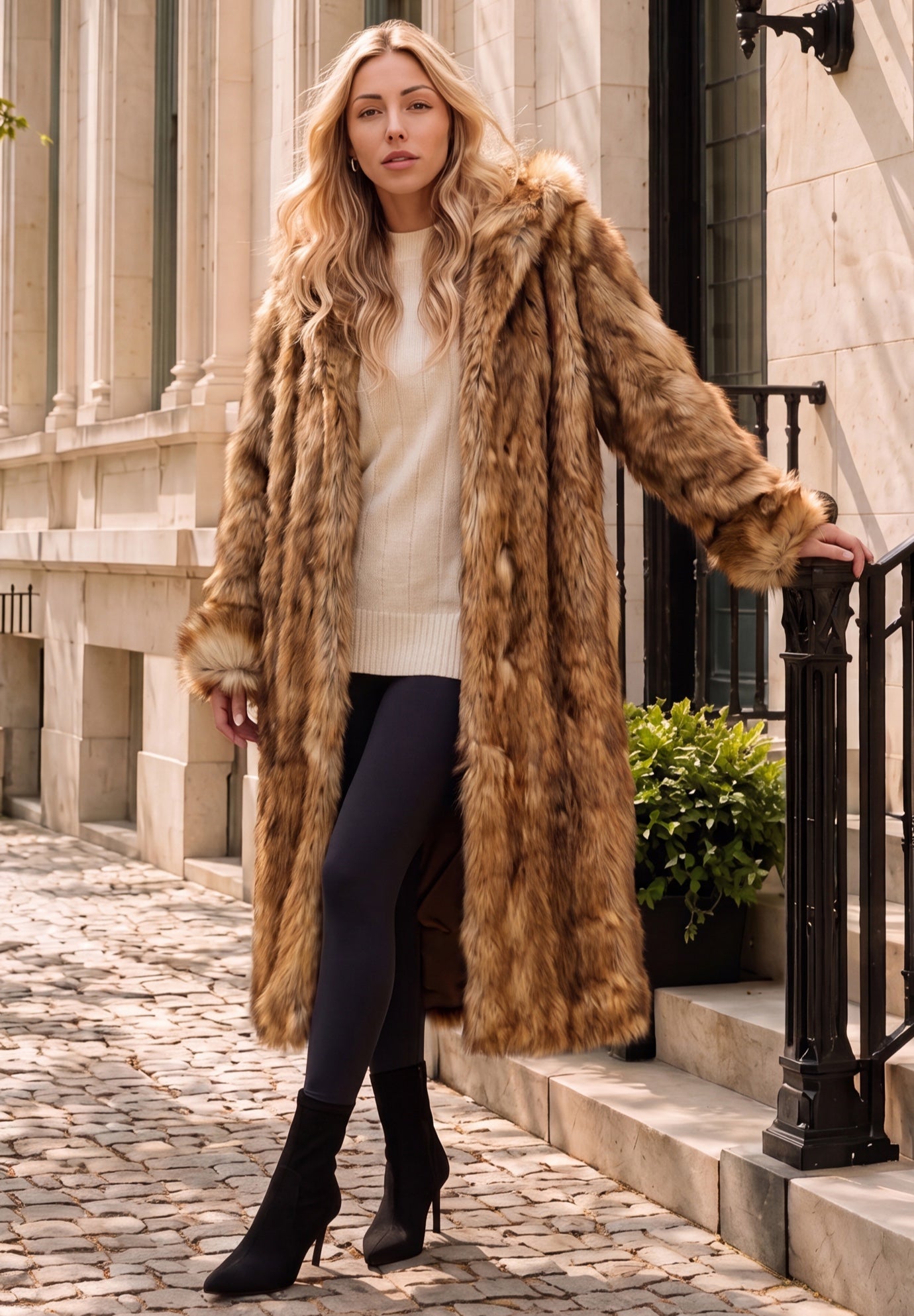 Plus Size Hooded Faux Fur Coat image number 0