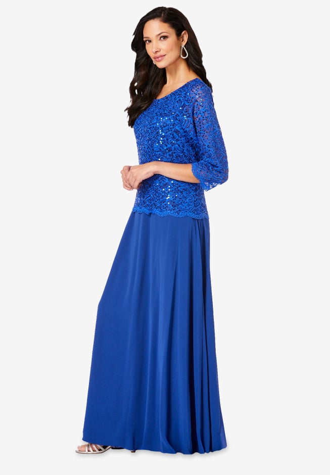 Plus Size Sequin Lace Three Quarter Sleeve A-Line Gown image number 4