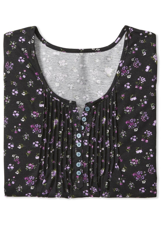 7-Day Three-Quarter Sleeve Pintucked Henley Tunic image number 4