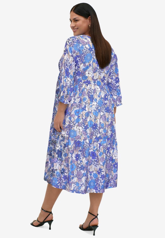 V-Neck Tiered Midi Dress image number 1