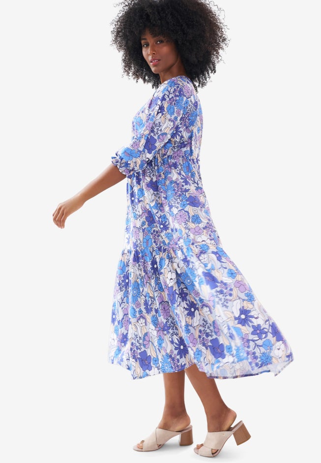 V-Neck Tiered Midi Dress image number null