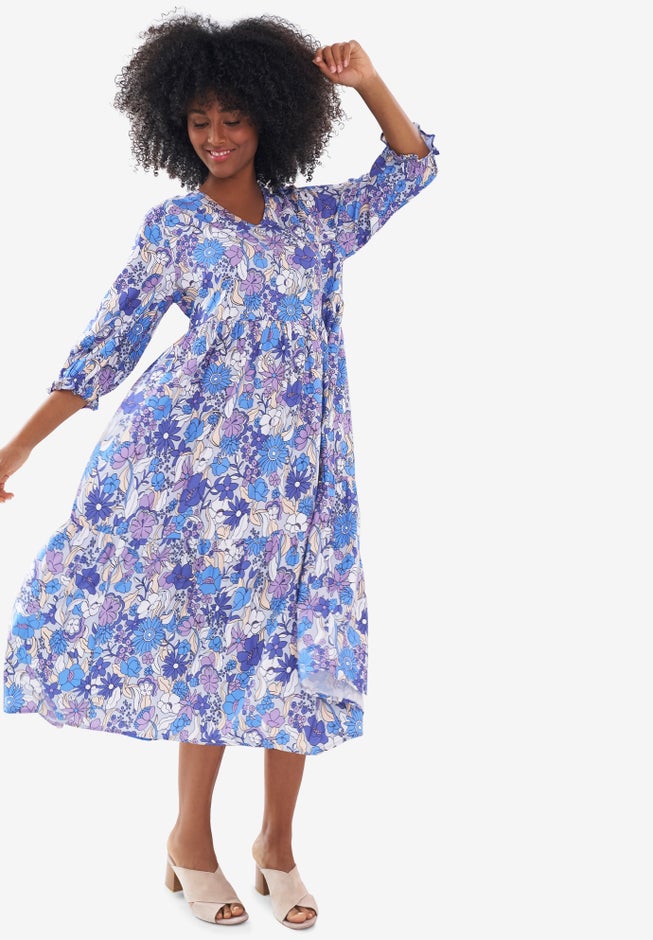 V-Neck Tiered Midi Dress image number null