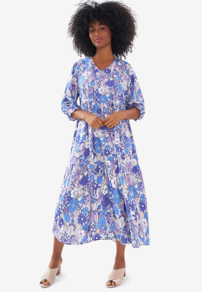 V-Neck Tiered Midi Dress image number 0