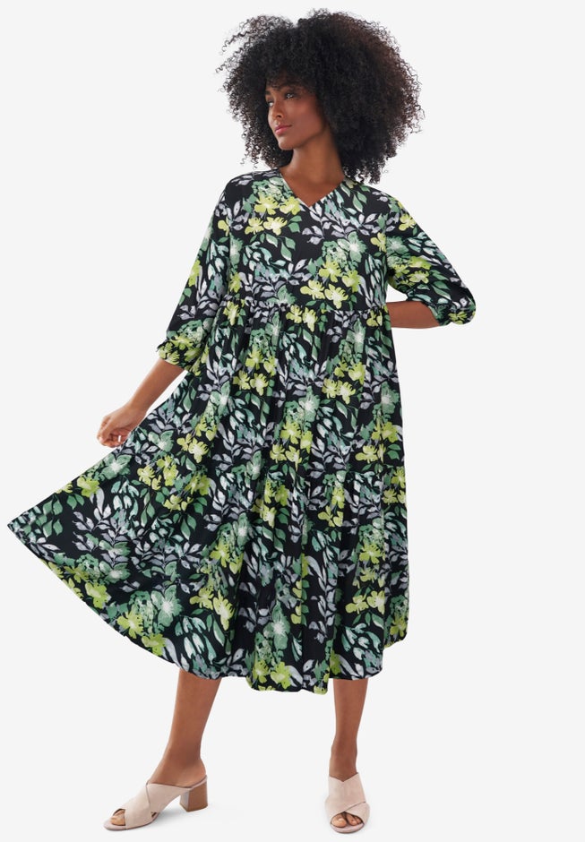 V-Neck Tiered Midi Dress image number null