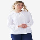 Long Sleeve Knit Eyelet Top With Keyhole Neckline image number null
