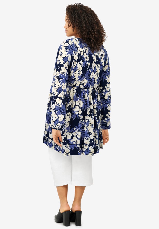 V-Neck Tunic with Smocked Bodice image number 1