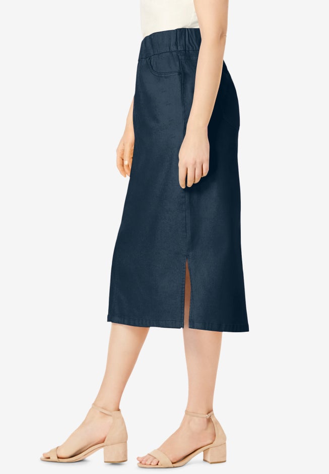 Comfort Waist Stretch Denim Midi Skirt image number 2