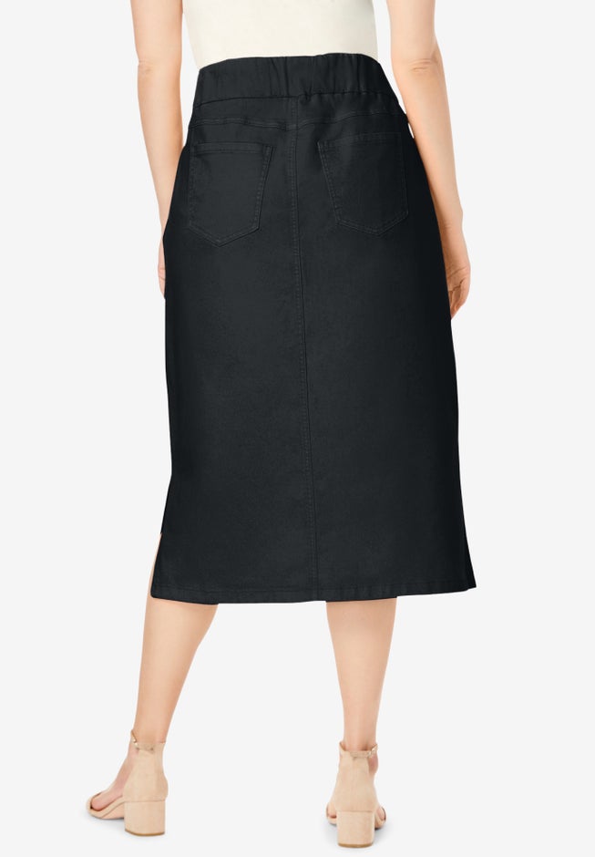 Comfort Waist Stretch Denim Midi Skirt image number 1