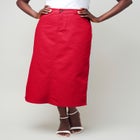 True Fit Stretch Denim Midi Skirt image number null