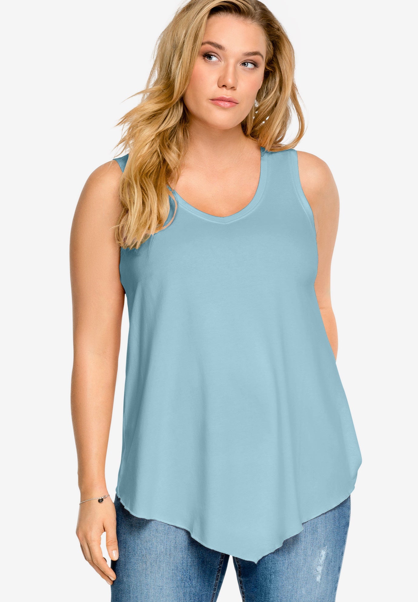 V-Neck Pointed Front A-Line Tank Top image number 0