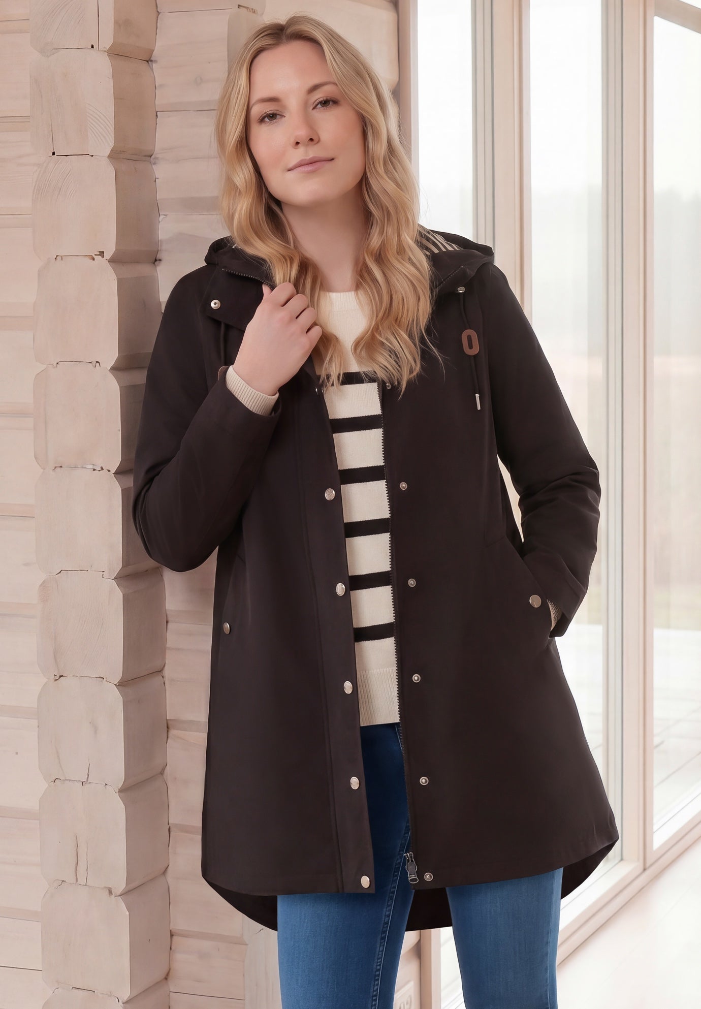 Water-Resistant A-Line Snap-Front Hooded Raincoat image number 0