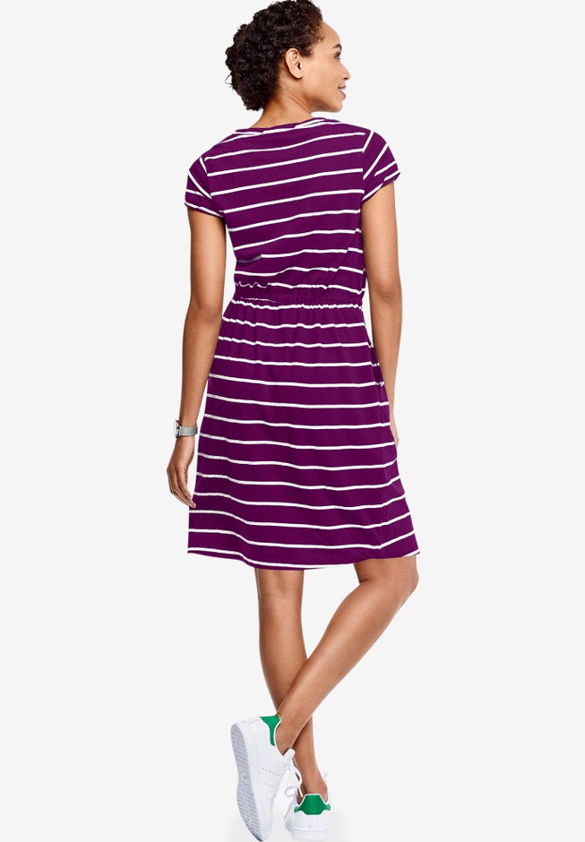 100% Cotton Cinched-Waist Drawstring Midi Dress image number 1